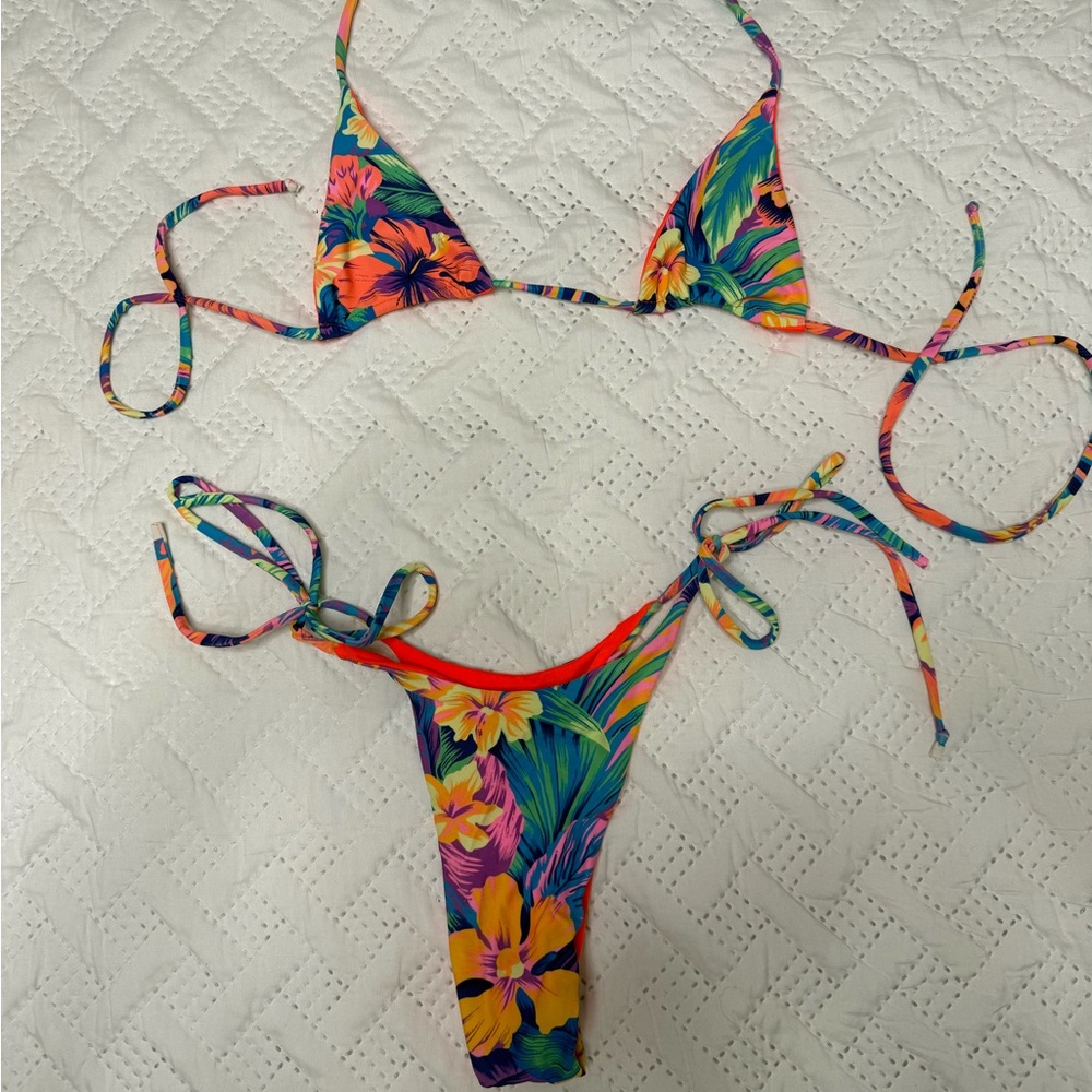 REVERSIBLE Floral Bikini Set with Tropical Print